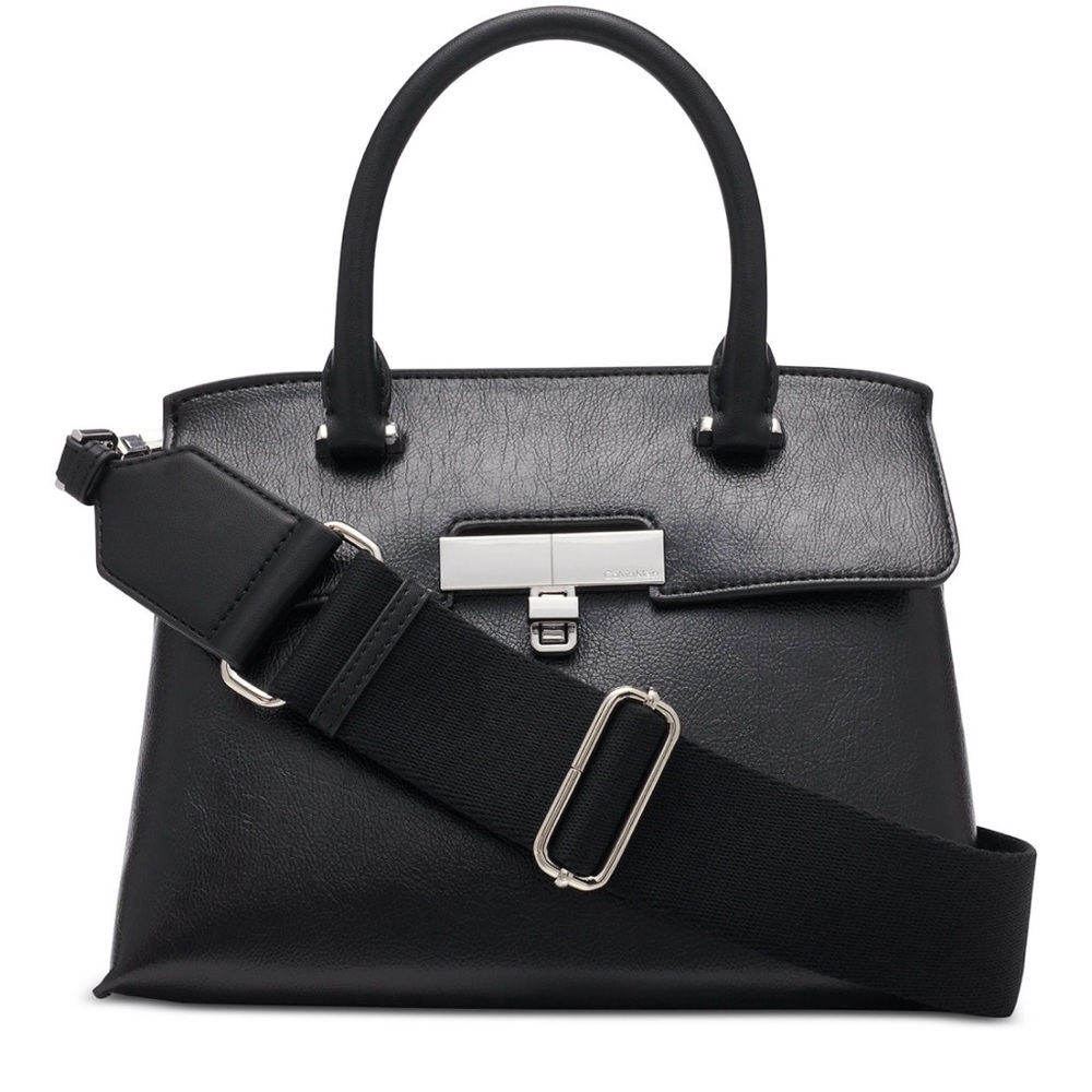 Calvin Klein Black Becky Convertible Turn Lock Crossbody Bag Satchel EUC